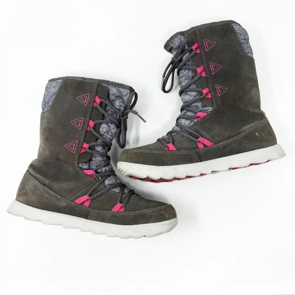 The North Face Gray/Pink Insulated Snow Boots Women's 7 Lace Up Quilted Accents